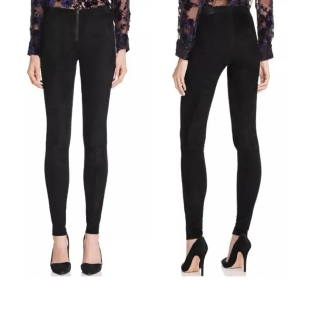 Alice + Olivia Front Zip Black Lambskin Suede Leggings Size 4